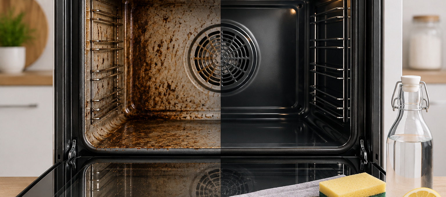 Backofen reinigen ohne aggressive Chemie – vorher und nachher